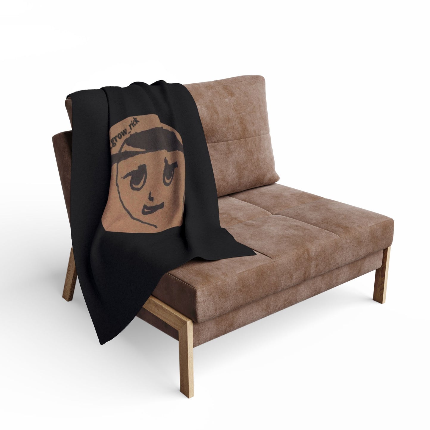 Arctic Fleece Blanket — Cozy Black Throw with Hand-Drawn Face & "be your self" Script